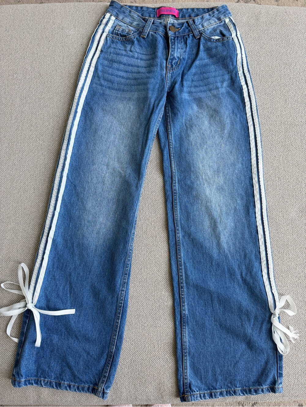 Telepatia Coquette Bow Ribbon Wide Leg Jeans Size 0/24 Y2K